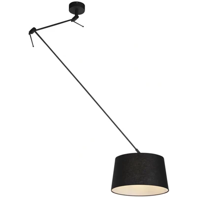 Afbeelding van QAZQA Hanglamp zwart met linnen kap 35 cm Blitz