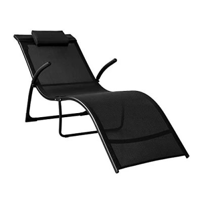 Afbeelding van SoBuy OGS45 SCH Opvouwbare relaxstoel, lichte ligstoel, draagbare campingstoel met verstelbare hoofdsteun, hoge transportcapaciteit, voor tuin, camping, terras en buiten, zwart,