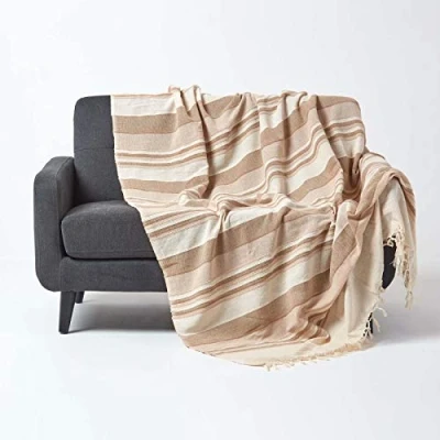 Afbeelding van Homescapes Marokko beige gestreepte sprei, 150 x 200 cm