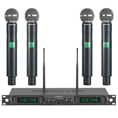 Afbeelding van Phenyx Pro Draadloos microfoonsysteem, 4 kanaals UHF draadloze microfoonset met vier draagbare microfoons, volledig metalen constructie, vaste frequentie, evenementen (PTU 5000A)