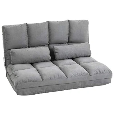 Afbeelding van HOMCOM Verwarming Vouwmatras Converteerbare stoel Rugleuning verstelbaar in 14 standen Inclusief 2 Kussens Polyester Suede Look Grijs