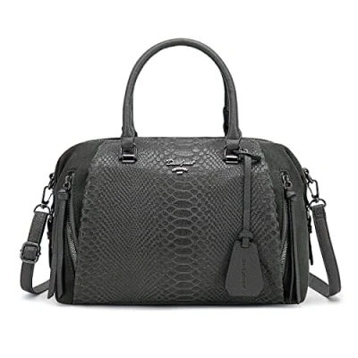 Afbeelding van David Jones Bowling handtas voor dames schoudertas kunstleer slang suède boodschappentas meerdere zakken middelgrote maat trendy mode elegant stad, grijs., Chique