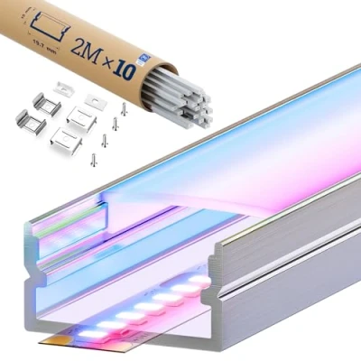 Afbeelding van KOSOOM Aluminium profiel voor ledstrips 2 m x 6 stuks 12 m, afmetingen 19,7 mm 10 mm, met een breedte van minder dan 17 incl. montagetoebehoren