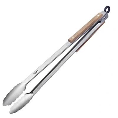 Afbeelding van Westmark Grilltang + serveertang, met roestvrijstalen handgrepen en houten elementen op de handgrepen, lengte: 44 cm, roestvrij staal/hout, Classic Wood Maxi, zilver/bruin, 16292270