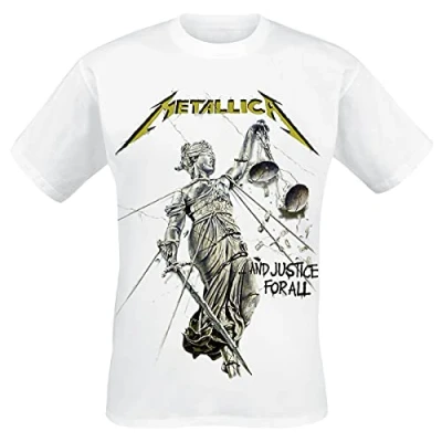 Afbeelding van Generieke Metallica Justice Heren T shirt met korte mouwen Wit Regular/Standaard Fit, Wit.