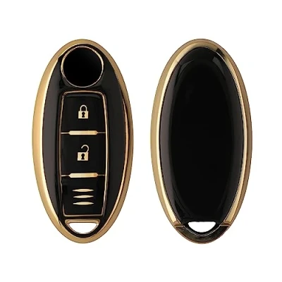 Afbeelding van kwmobile autosleutel hoesje geschikt voor Nissan 3 knops hoes TPU behuizing Beschermende auto sleutel case Sleuteletui in zwart / goud