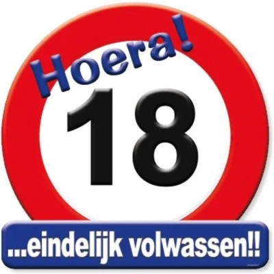 Afbeelding van Verkeers Deurbord 18 jaar GROOT ca. 50cm