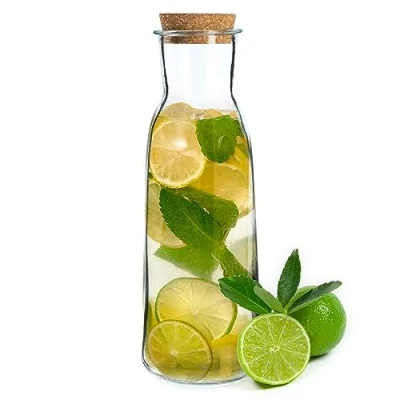 Afbeelding van KADAX Glazen karaf met kurkdeksel, 1 liter waterkaraf van hoogwaardig glas, 27 x 9 cm, voor water, limonade, wijn en sap kurksluiting (1 liter)