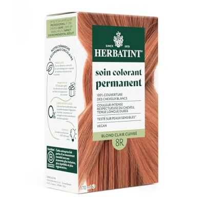 Image de Herbatint Soin Colorant Permanent Cheveux 8R Blond Clair Cuivré 170 ml Sans Ammoniaque, 100% Couverture Blancs Testé Dermatologiquement pour Peaux Sensibles, avec 8 Extraits Végétaux Bio