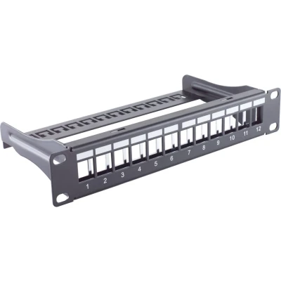 Afbeelding van 10 inch Patch Panel 1U voor 12 Keystone modules met kabelgeleiding / zwart