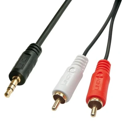 Afbeelding van LINDY 35687 Cinch / Jackplug Audio Aansluitkabel [2x stekker 1x male 3,5 mm] 20.00 m Zwart