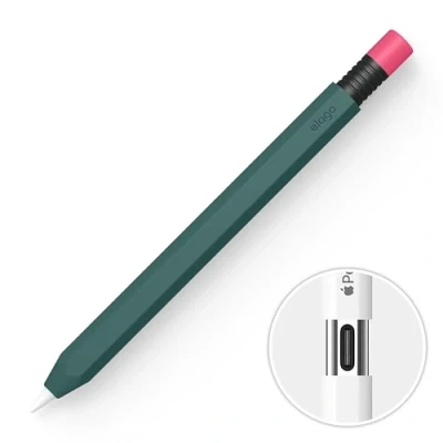 Afbeelding van elago Klassiek etui compatibel met Apple Pencil (USB C), perfecte grip, beschermende huid, siliconen hoes, magnetische houder [mindernachtgroen]
