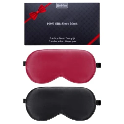 Afbeelding van BeeVines Slaapmasker, 2 verpakkingen 100% pure natuurlijke zijde om te slapen, oogmasker met verstelbare riem, hoofdband slapen (09 zwart en rood)