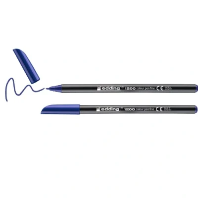 Afbeelding van edding 1200 viltstiften, fijne punt, blauw, 2 stiften, ronde 1 mm, pen om te schrijven, tekenen, kleuren