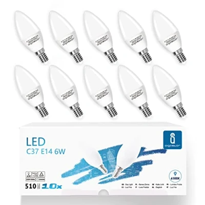 Afbeelding van Aigostar Ledlamp E14 6 W (komt overeen met 42 W), koud wit licht 6500 K, 510 lumen, hoek van 220 graden, CRI≥ 80, niet dimbaar, 10 stuks