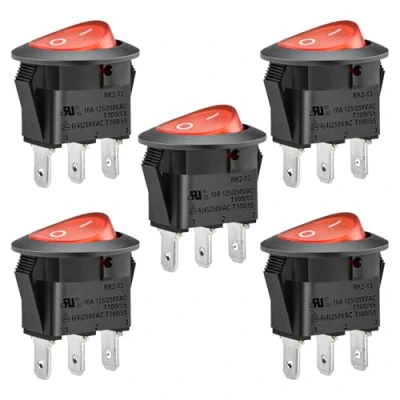 Afbeelding van Heschen Set van 5 ronde tuimelschakelaars ON OFF SPST 3 klemmen 10A 250V AC UL VDE