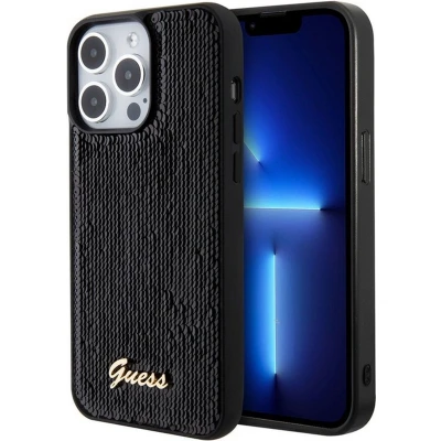Afbeelding van Guess Sequins Script Logo Back Case Geschikt voor Apple iPhone 15 Pro (6.1&quot;) Zwart