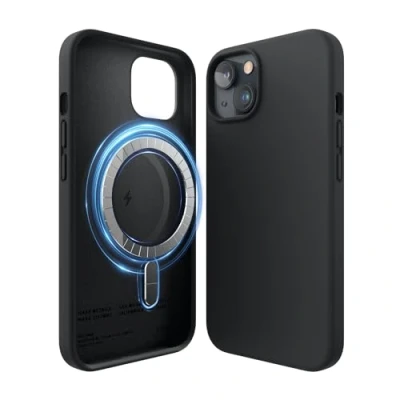 Afbeelding van elago Magnetische siliconen hoes, compatibel met iPhone 13, MagSafe, geïntegreerde magneten, hoogwaardige vloeibare siliconen, beschermhoes (zwart)