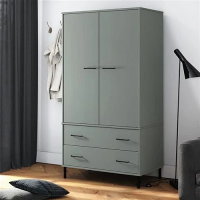 Afbeelding van Kledingkast Met Metalen Poten Oslo 90X55X172,5 Cm Hout Wit Grijs