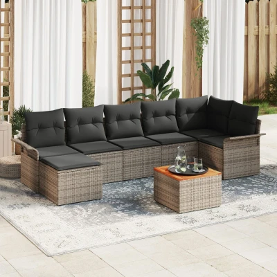 Afbeelding van vidaXL 8 Delige Tuin Sofa Set met Kussens Grijs Poly Rattan Acacia