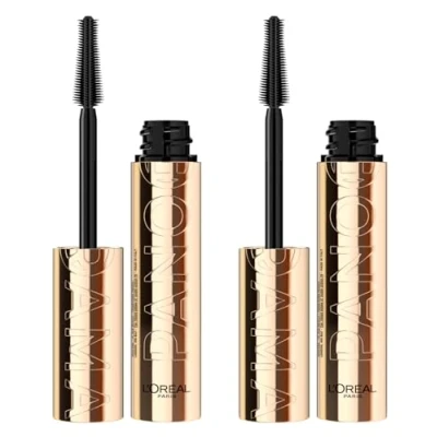 Afbeelding van L&#039;Oréal Paris Panorama Mascara, volumizer, kleur bruin, met stretchflex complex, vergrotingseffect zonder klonten, geschikt voor gevoelige ogen, 2 mascara&#039;s