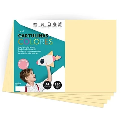 Afbeelding van carton de couleurs, A4 couleur pastel, feuilles couleurs 180 g pour travaux manuels, impression documents et designs créatifs, pastel · m office (x50, crème)