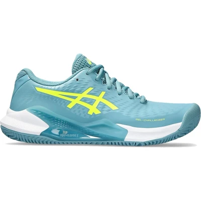 Afbeelding van Asics Challenger CLAY Tennisschoenen voor kleibanen, Dames, Maat: 42, Gris blue/safety yellow Hoogwaardig imitatieleer