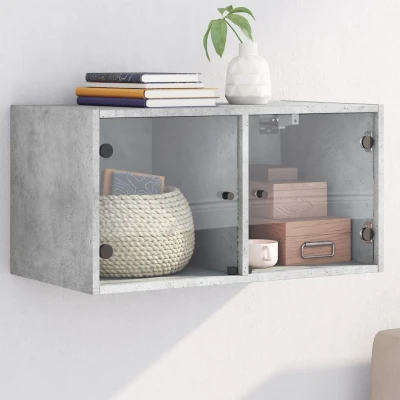 Afbeelding van Wandkast met glazen deuren 68,5x37x35 cm betongrijs