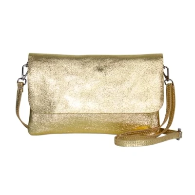Afbeelding van AmbraModa GLX11 Dames schoudertas, clutch, mobiele telefoon case van echt leer met afneembare en verstelbare schouderriem, geschikt voor telefoons tablets tot 7 inch, goud metallic