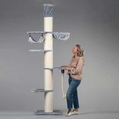 Afbeelding van RHRQuality Krabpaal Maine Coon Tower Crown Licht grijs Plafondhoge voor grote katten 265 285cm