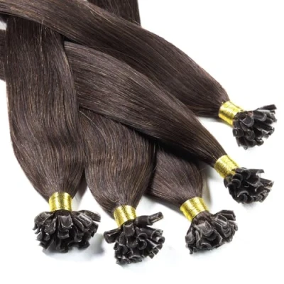 Afbeelding van Hair2Heart Keratine extensions, 25 x 0,5 g, gehard en warmtebehandeld, 50 cm, #4 bruin, glad