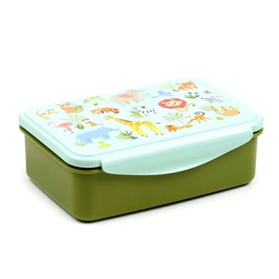 Afbeelding van Lunchtrommel/Broodtrommel Zooniverse Dierentuindieren Clip Lock Groen&amp; Lichtblauw 7x21x14,5cm