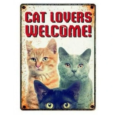 Afbeelding van Plenty Gifts Waakbord Blik Cat Lovers Welcome 15X21 CM
