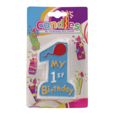 Image de Bougie mon 1er anniversaire bleu 12cm