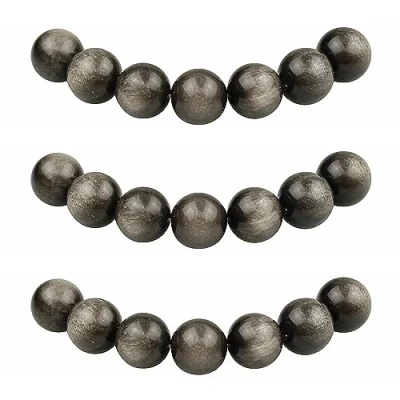 Afbeelding van MJDCB 60 stuks 6 mm rijgkralen van zilveren obsidiaan halfedelstenen met gat, natuurlijke ronde losse kralen voor het maken sieraden, armbanden, halskettingen