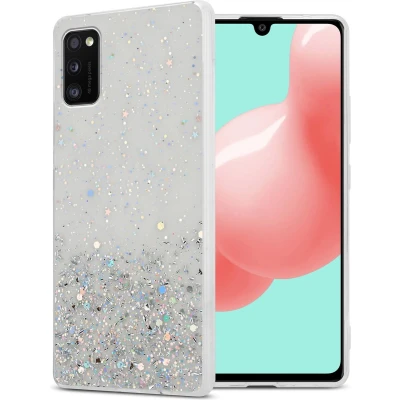 Afbeelding van Cadorabo Hoesje geschikt voor Samsung Galaxy A41 in Transparant met Glitter Beschermhoes van flexibel TPU silicone fonkelende glitters Case Cover Etui