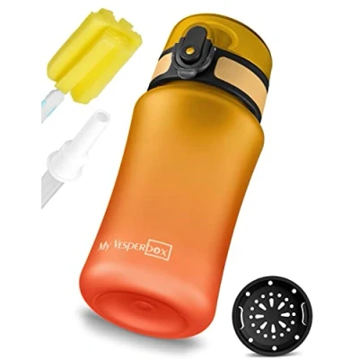 Afbeelding van Minny drinkfles voor kinderen lekvrij met rietje of zeef 350ml, 500ml, 750ml lichtgewicht Tritan BPA vrij kleuterschool, school (rood oranje 350ml)