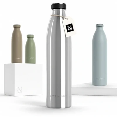 Afbeelding van LARS NYSØM &#039;Ren&#039; Roestvrijstalen drinkfles 1000ml BPA vrije geïsoleerde waterfles voorSport, Fiets, Volwassene, Kids Mirror Silver