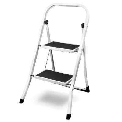 Afbeelding van siwitec Vouwtrap van staal met 2 treden Wit Kleine ladder antislipmatten Maximale belasting 150 kg TÜV/GS getest Vouwladder, opstapkruk