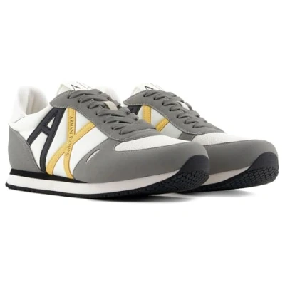 Afbeelding van Armani Exchange Micro Suede Multicolor Sneakers voor heren, Neutraal grijs, gebroken wit