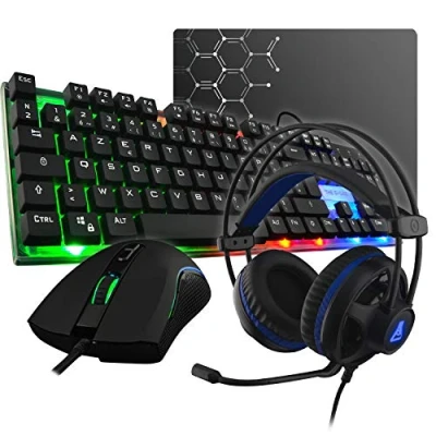 Afbeelding van THE G LAB GALLIUM E gaming set 4 in 1 toetsenbord AZERTY met achtergrondverlichting, gamingmuis 2400 dpi, microfoon, muismat, gamer pakket PC PS4/PS5 Xbox One/Series X
