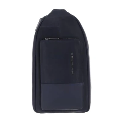 Afbeelding van PIQUADRO Leren Slingtas Ronnie Mono Sling Bag Night Blue Donkerblauw