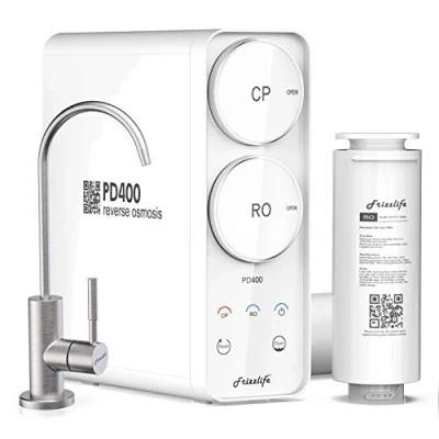 Afbeelding van Frizzlife PD400 Omgekeerd osmose systeem tankloos drinkwaterfiltersysteem 400 GPD, snel draaien, RO filter onder de gootsteen, lage afvoersnelheid, vermindert TDS, compact