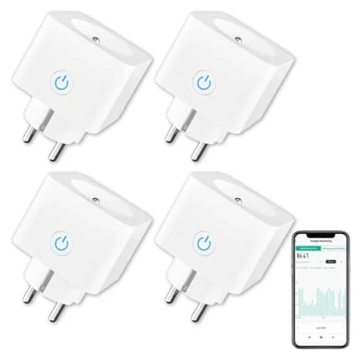 Afbeelding van ANTELA WLAN stopcontact (type e), 16 A, 3680 W, meting van het stroomverbruik, intelligent stopcontact, compatibel met Alexa, Google Home, app bediening, schema&#039;s en timer, 4 stuks