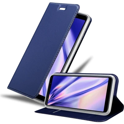 Afbeelding van Cadorabo Hoesje geschikt voor Samsung Galaxy A7 2018 in CLASSY DONKER BLAUW Beschermhoes met magnetische sluiting, standfunctie en kaartvakje Book Case Cover Etui