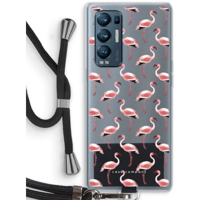 Afbeelding van Case Company® hoesje met Koord geschikt voor Oppo Find X3 Neo Flamingo Telefoonhoesje Zwart Bescherming aan alle Kanten en Over de Schermrand