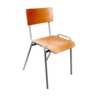Afbeelding van Kantinestoel stapelstoel model Milaan Lichtgrijs frame houten zitting