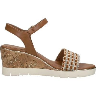 Afbeelding van Tamaris HAK Sandalen met plateauzool, Dames, Maat: 38, Cognac Kunststof/ textiel