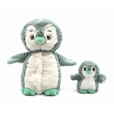 Afbeelding van Les Déglingos Ptipotos by Glissou Le Pinguïn Maman Baby zacht pluche dier ideaal cadeau voor geboorte mintgroen 16 cm