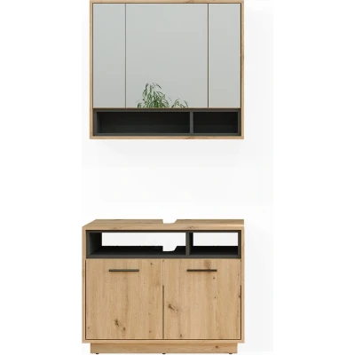 Afbeelding van Vicco Badkamermeubelset Beatrice, Artisanaal eiken/Antraciet, 2 delen